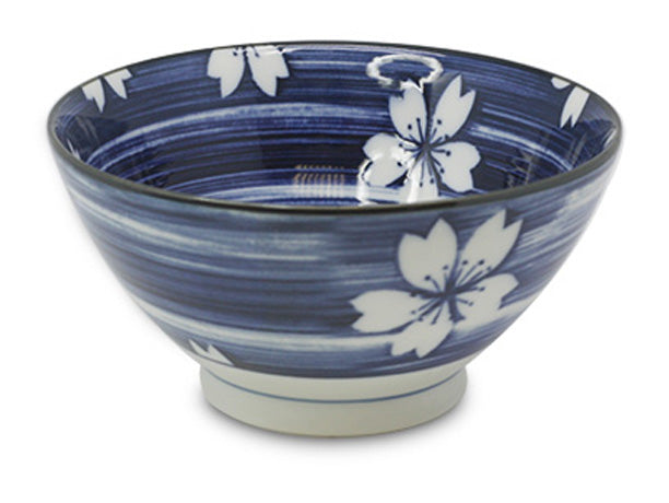 EMF Japanese Porcelain Ramen Bowl Blue Sakura 7"