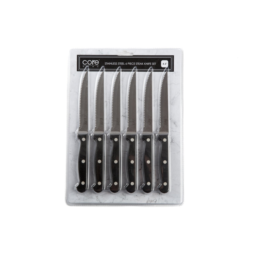 Core Kitchen Home Essential Stainless Steel Steak Knives 6 Piece Set 4.5”  Blade