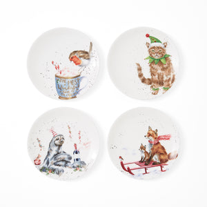 Wrendale Set Of 4 Coupe Plates Christmas 6.5"