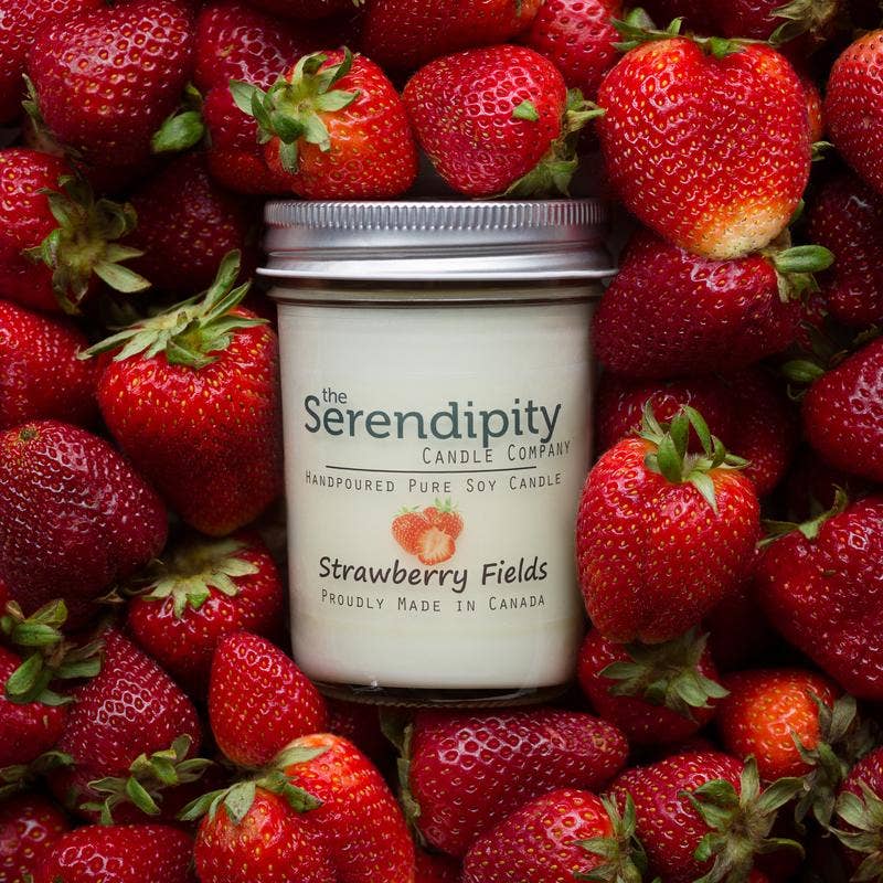 The Serendipity Soy Candle Company 8 oz Mason Jar Candle Strawberry Fields