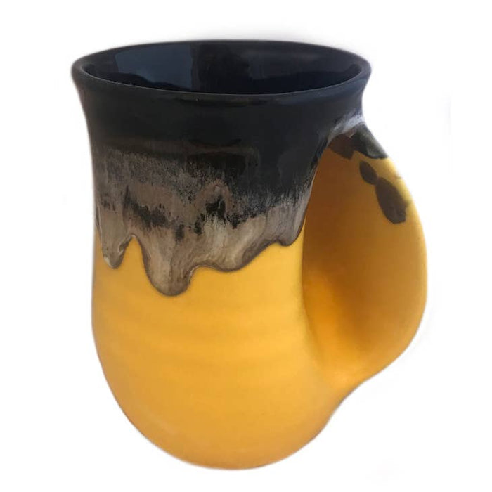 Clay In Motion Hand Warmer Mug Right Hand Black & Yellow