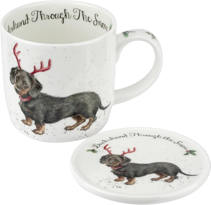 Wrendale Mug & Coaster Set Dachshund Snow