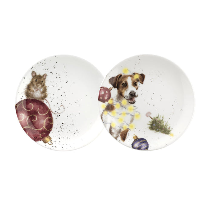 Wrendale Set of 2 Coupe Plates 6.5 Mouse and Dog