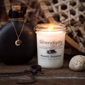 The Serendipity Soy Candle Company 8 oz Mason Jar Candle Moonlit Snowshoe