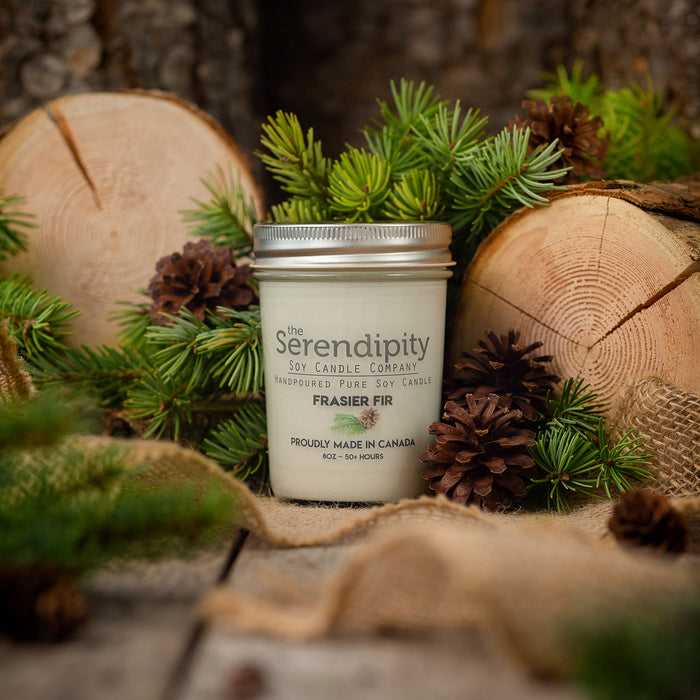 The Serendipity Soy Candle Company 8 Oz Mason Jar Candle Frasier Fir