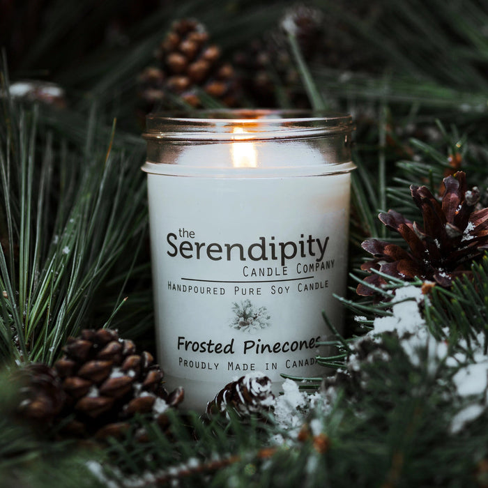 The Serendipity Soy Candle Company 8 Oz Mason Jar Candle Frosted Pinecones