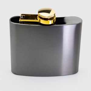 Taproom Hip Flask Black With Brass Lid