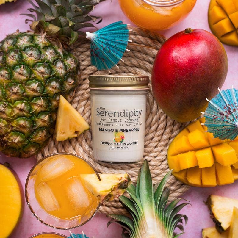 The Serendipity Soy Candle Company 8 oz Mason Jar Candle Mango Pineapple