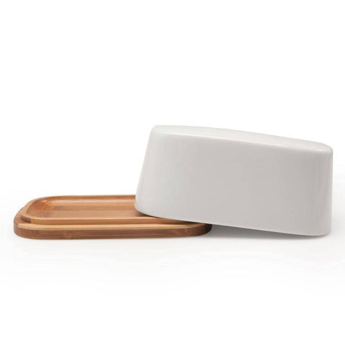 BIA Cordon Bleu Butter Dish White With Bamboo Bottom