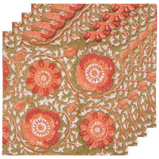 Danica Heirloom Block Print Napkins Zinnia Set Of 4