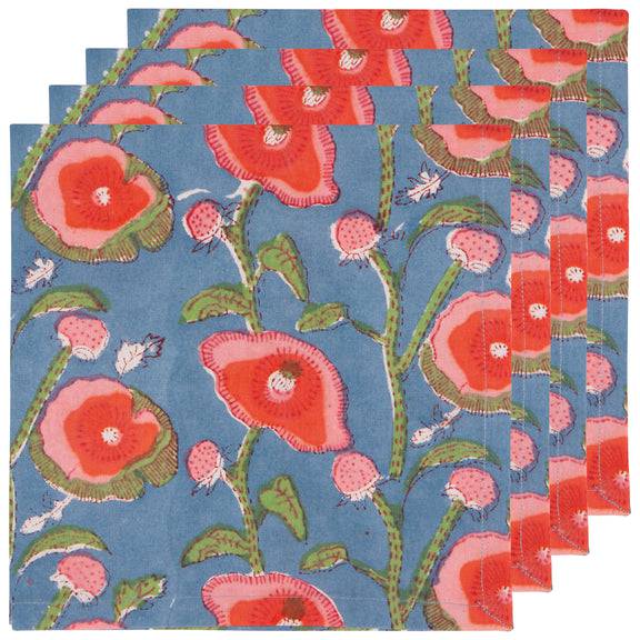 Danica Now Designs Set of 4 Block Print Napkins  - Poppy