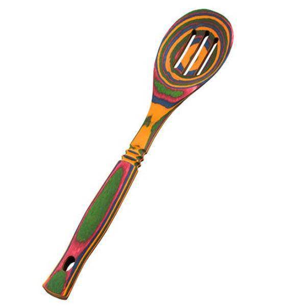 Island Bamboo 12" Pakkawood Slotted Spoon - Rainbow