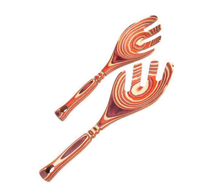 Island Bamboo Pakkawood Salad & Pasta Servers - Red