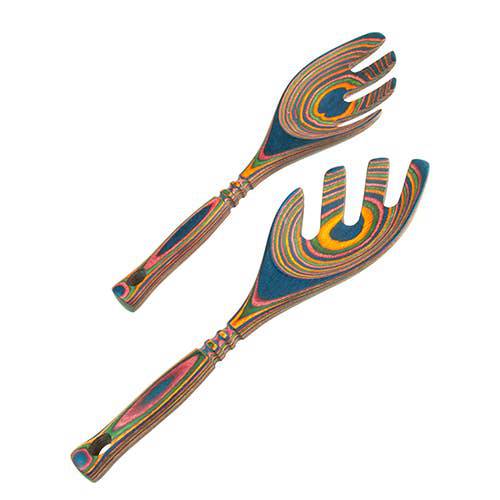 Island Bamboo Pakkawood Salad/ Pasta Hands Rainbow