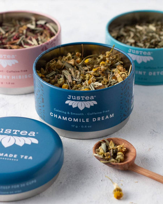 JUSTEA Variety Trio Loose Leaf Tea Tin Herbal Tea