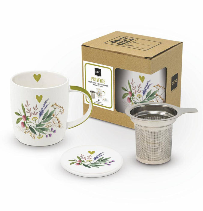 PPD New Bone China Mug With Lid & Strainer Provence