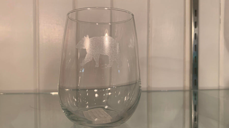 Etched Stemless Wine Glass Tumbler Bear