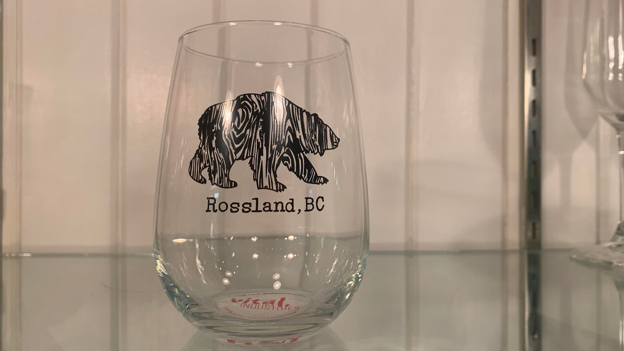 Stemless Wine Glass Tumbler Bear Rossland