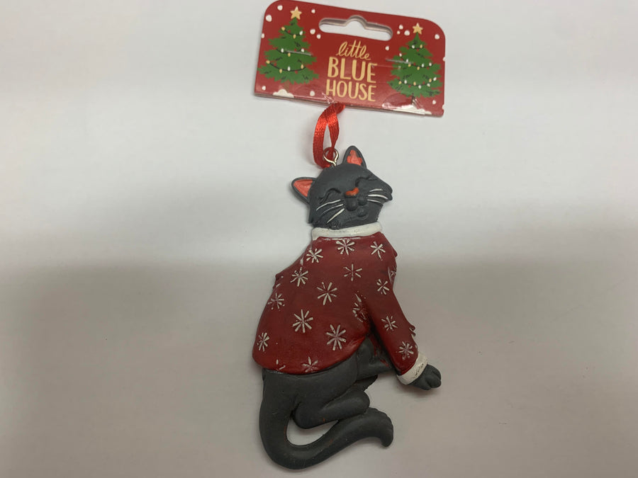 Little Blue House Christmas Ornament Cat With Sweater