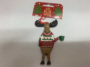 Little Blue House Christmas Ornament Moose With Sweater