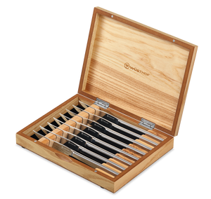 Wusthof 8 piece Stainless Steak Knife Set in Olivewood Storage Chest
