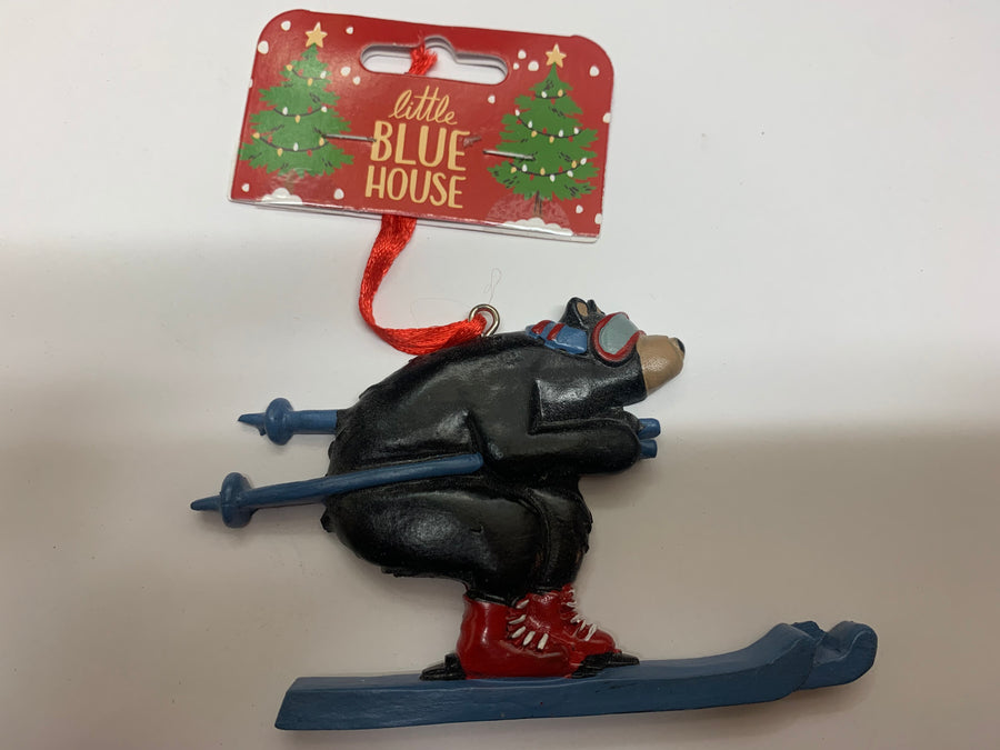 Little Blue House Christmas Ornament Skiing Bear