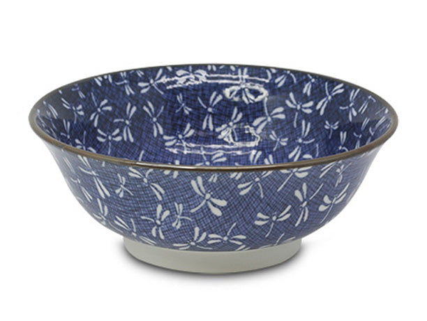 EMF Japanese Porcelain Ramen Bowl Blue Dragonfly 8"