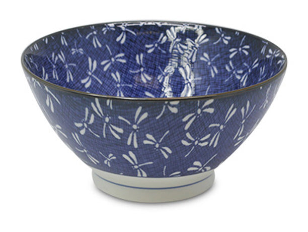 EMF Japanese Porcelain Ramen Bowl Blue Dragonfly 7"