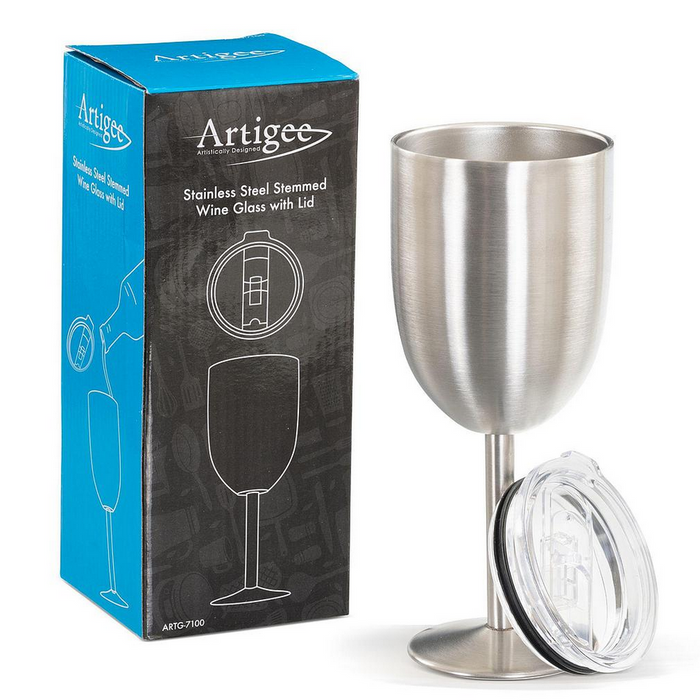 Stainless Steel Stemmed Wine Glass With Lid