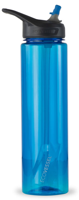 Eco Vessel Wave Sports Water Bottle With Silicone Straw Hudson Blue 32OZ